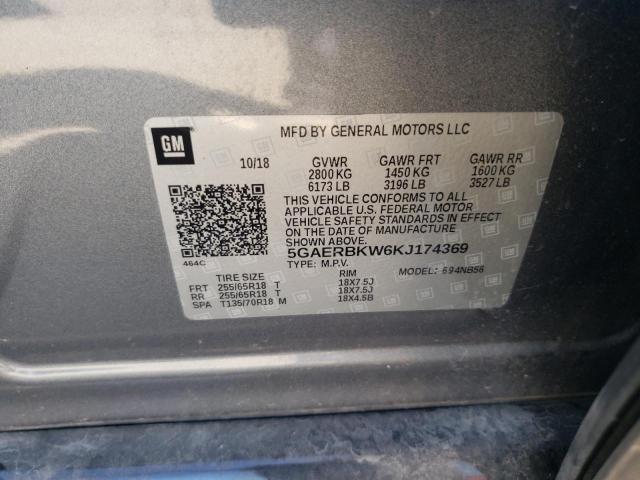 5GAERBKW6KJ174369 - 2019 BUICK ENCLAVE ES GRAY photo 10