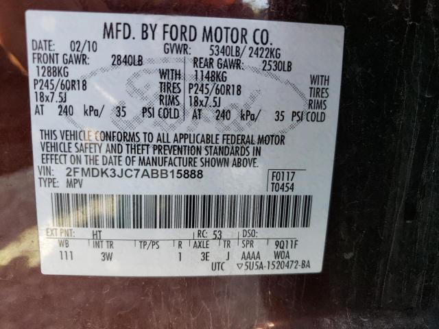 2FMDK3JC7ABB15888 - 2010 FORD EDGE SEL BROWN photo 10