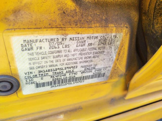 3N1AB51D95L594923 - 2005 NISSAN SENTRA SE- YELLOW photo 10