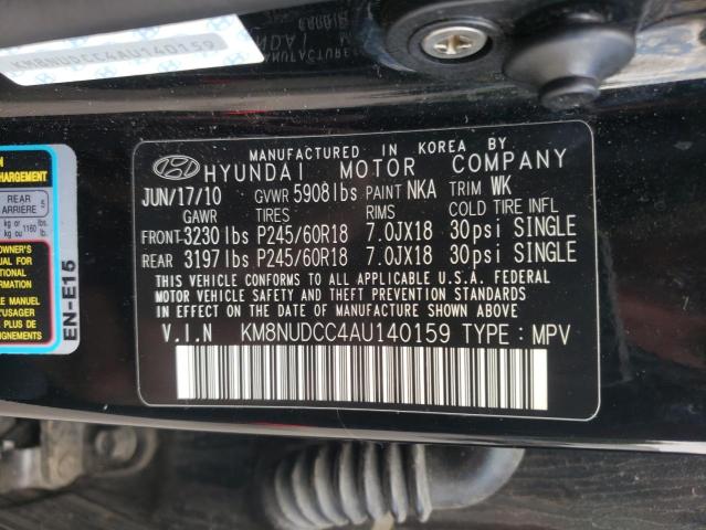 KM8NUDCC4AU140159 - 2010 HYUNDAI VERACRUZ BLACK photo 10