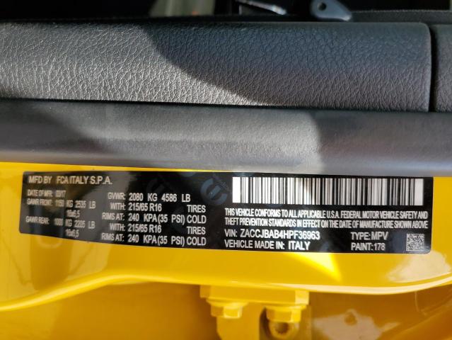 ZACCJBAB4HPF36963 - 2017 JEEP RENEGADE S YELLOW photo 10