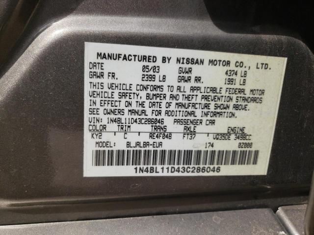 1N4BL11D43C286046 - 2003 NISSAN ALTIMA SE TAN photo 10