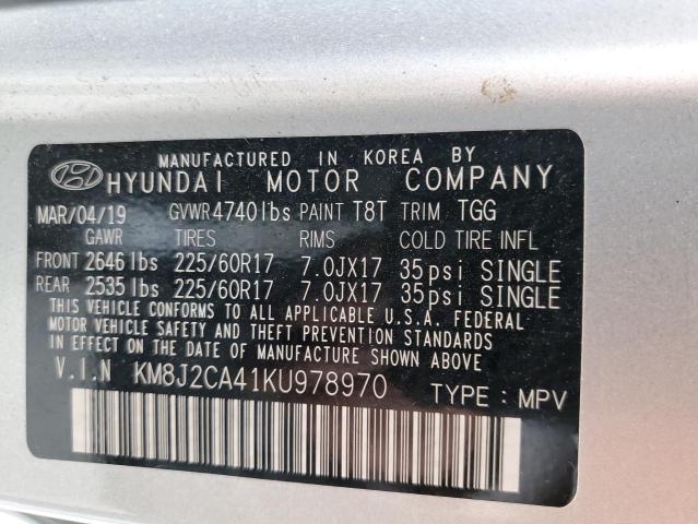 KM8J2CA41KU978970 - 2019 HYUNDAI TUCSON SE SILVER photo 10