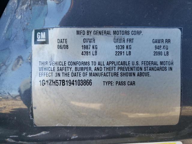 1G1ZH57B194103866 - 2009 CHEVROLET MALIBU 1LT ნაცრისფერი ფოტო 10