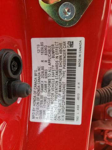 2HGFC2F86LH524927 - 2020 HONDA CIVIC SPOR RED photo 10