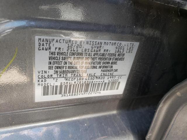 3N1AB8DV4MY227046 - 2021 NISSAN SENTRA SR SILVER photo 10