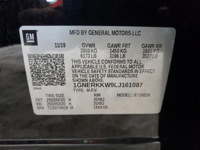 1GNERKKW9LJ161087 - 2020 CHEVROLET TRAVERSE P BLACK photo 10