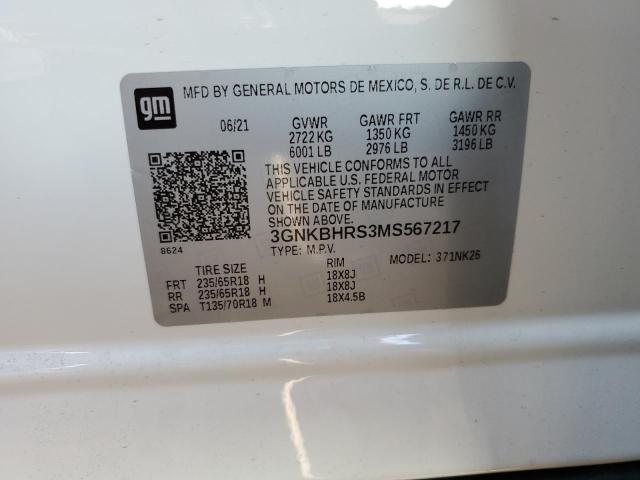 3GNKBHRS3MS567217 - 2021 CHEVROLET BLAZER 2LT WHITE photo 10