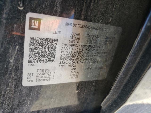 1GCGSCEN0K1174517 - 2019 CHEVROLET COLORADO L BLACK photo 10