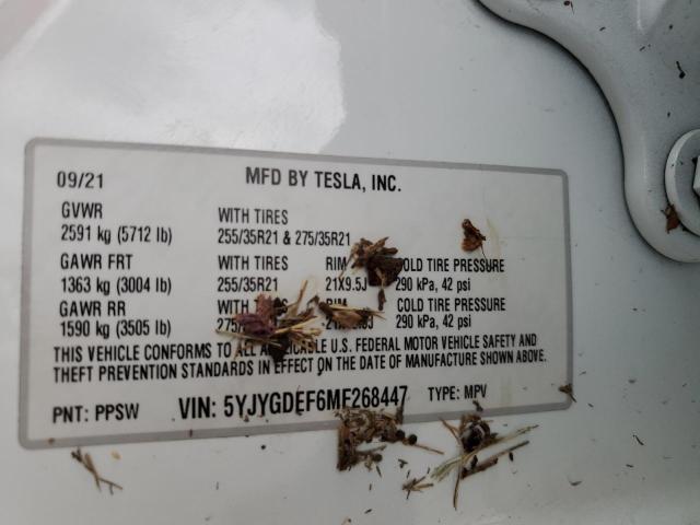 5YJYGDEF6MF268447 - 2021 TESLA MODEL Y Blanc photo 10