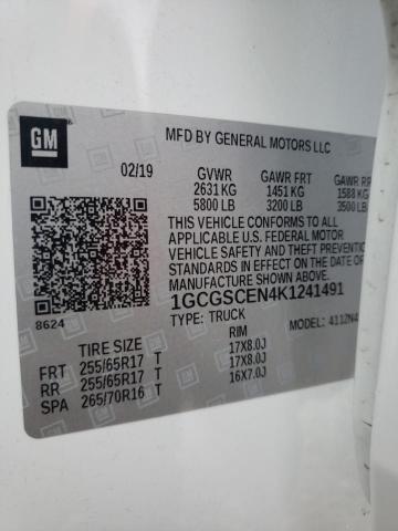 1GCGSCEN4K1241491 - 2019 CHEVROLET COLORADO L WHITE photo 10