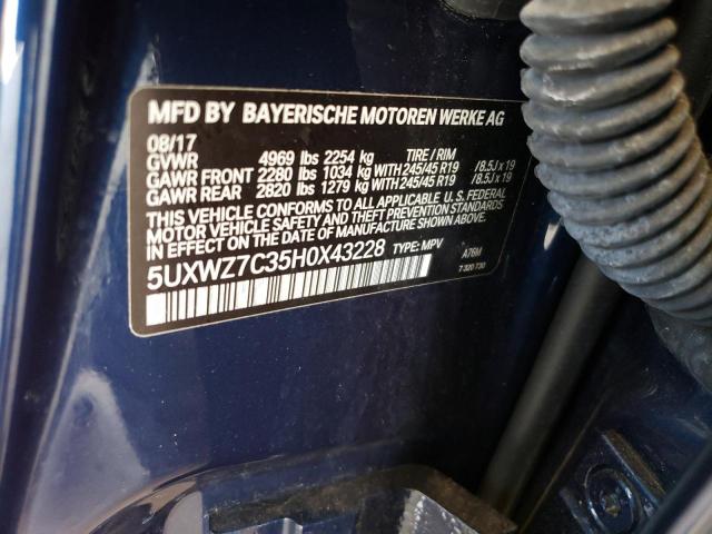 5UXWZ7C35H0X43228 - 2017 BMW X3 SDRIVE2 BLUE photo 10