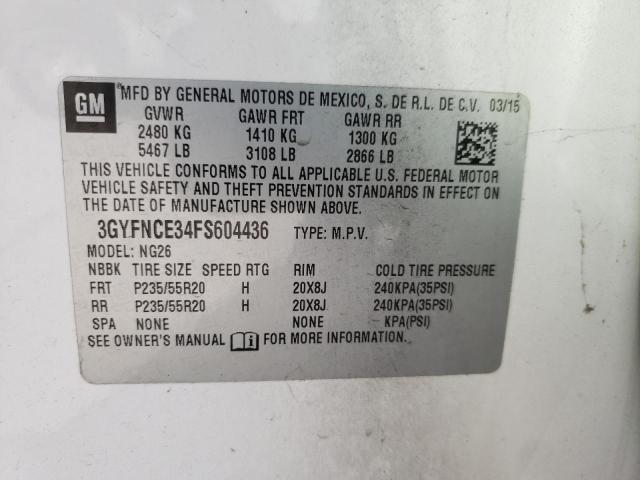 3GYFNCE34FS604436 - 2015 CADILLAC SRX PERFOR თეთრი ფოტო 10