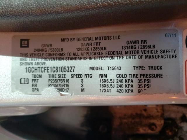 1GCHTCFE1C8105327 - 2012 CHEVROLET COLORADO L SILVER photo 10