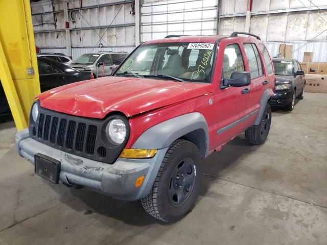 1J4GL48K75W599514 - 2005 JEEP LIBERTY SP RED photo 2