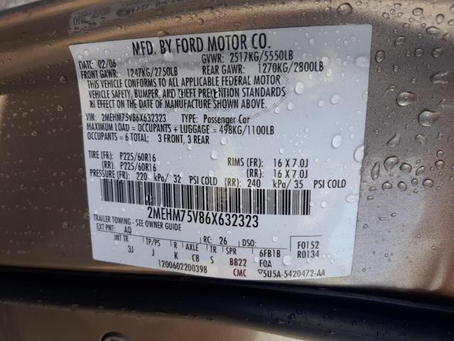 2MEHM75V86X632323 - 2006 MERCURY GRAND MARQ TAN photo 10