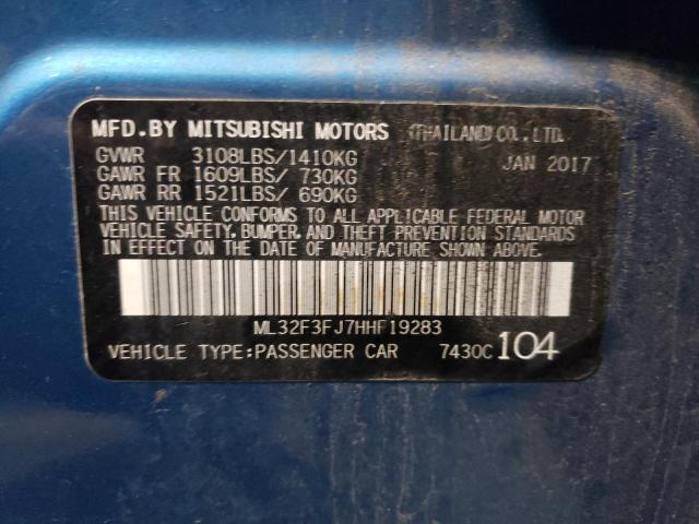 ML32F3FJ7HHF19283 - 2017 MITSUBISHI MIRAGE G4 BLUE photo 10