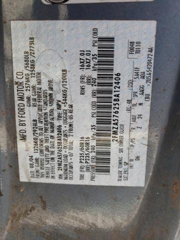 2FMZA57625BA12406 - 2005 FORD FREESTAR S BLUE photo 10