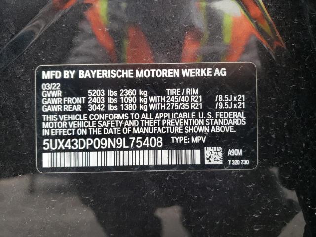 5UX43DP09N9L75408 - 2022 BMW X3 SDRIVE3 GRAY photo 10