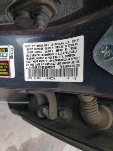 19XFA1F6XBE045028 - 2011 HONDA CIVIC LX-S رمادي صورة 10