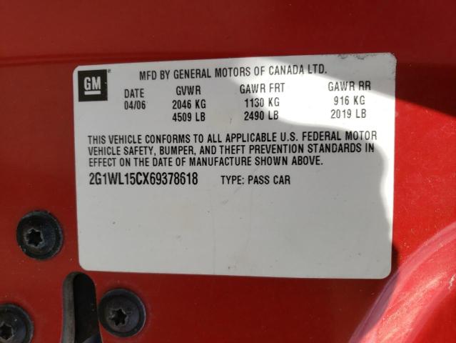 2G1WL15CX69378618 - 2006 CHEVROLET MONTE CARL წითელი ფოტო 10