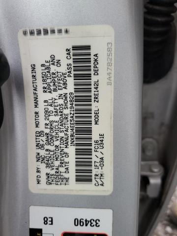 1NXBU4EE5AZ194829 - 2010 TOYOTA COROLLA BASE  photo 10