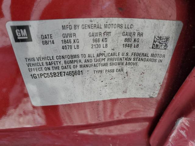 1G1PC5SB2E7465601 - 2014 CHEVROLET CRUZE LT RED photo 10