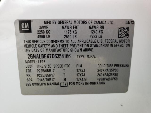 2GNALBEK7D6354166 - 2013 CHEVROLET EQUINOX LS WHITE photo 10