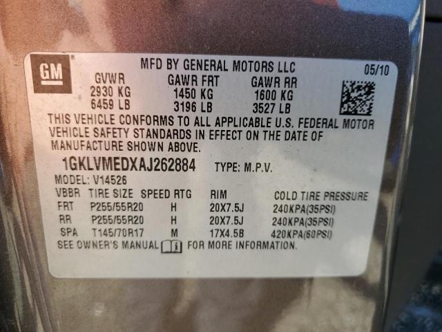 1GKLVMEDXAJ262884 - 2010 GMC ACADIA TAN photo 10