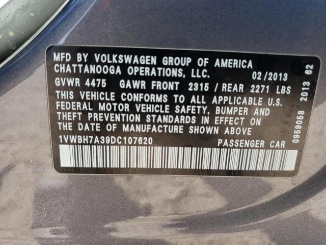 1VWBH7A39DC107620 - 2013 VOLKSWAGEN PASSAT SE GRAY photo 10