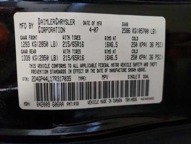 2D4GP44L17R317035 - 2007 DODGE GRAND CARA BLACK photo 10