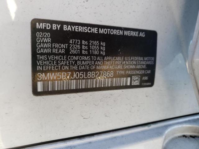 3MW5R7J05L8B27868 - 2020 BMW 330XI WHITE photo 10