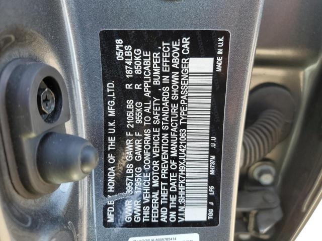 SHHFK7H9XJU421063 - 2018 HONDA CIVIC SPOR GRAY photo 10