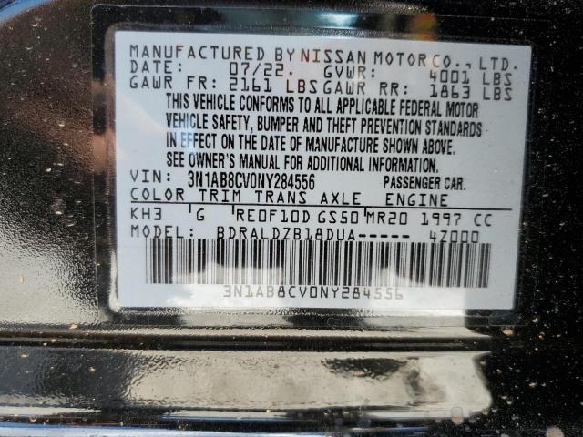 3N1AB8CV0NY284556 - 2022 NISSAN SENTRA SV BLACK photo 10