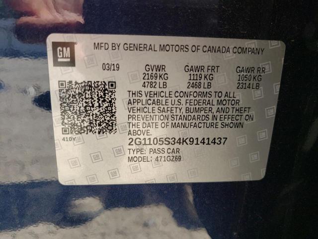 2G1105S34K9141437 - 2019 CHEVROLET IMPALA PRE ლურჯი ფოტო 10