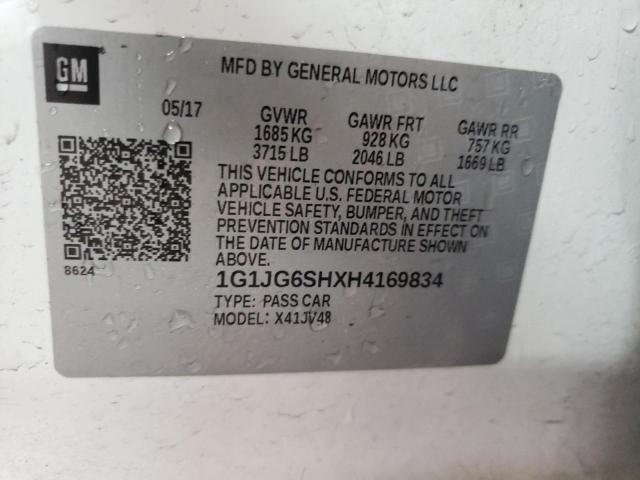 1G1JG6SHXH4169834 - 2017 CHEVROLET SONIC WHITE photo 10