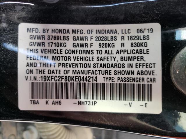 19XFC2F80KE044214 - 2019 HONDA CIVIC SPOR BLACK photo 10