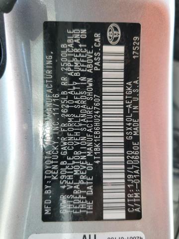 4T1BK1EB6HU247607 - 2017 TOYOTA AVALON XLE SILVER photo 10