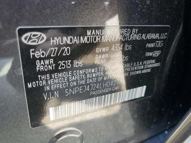 5NPEJ4J24LH042964 - 2020 HYUNDAI SONATA SEL CHARCOAL photo 10