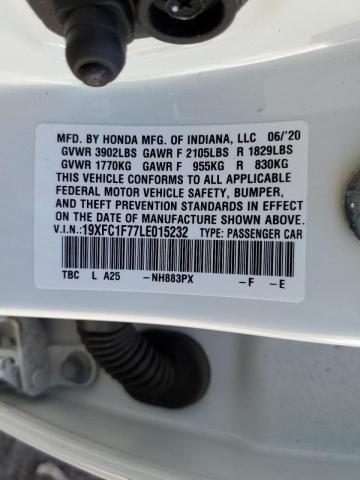 19XFC1F77LE015232 - 2020 HONDA CIVIC EXL Ağ foto 10