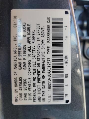 1HGCP3F88AA012577 - 2010 HONDA ACCORD EXL GRAY photo 10