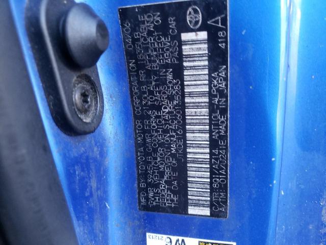 JTKDE167060135283 - 2006 TOYOTA SCION TC ლურჯი ფოტო 10
