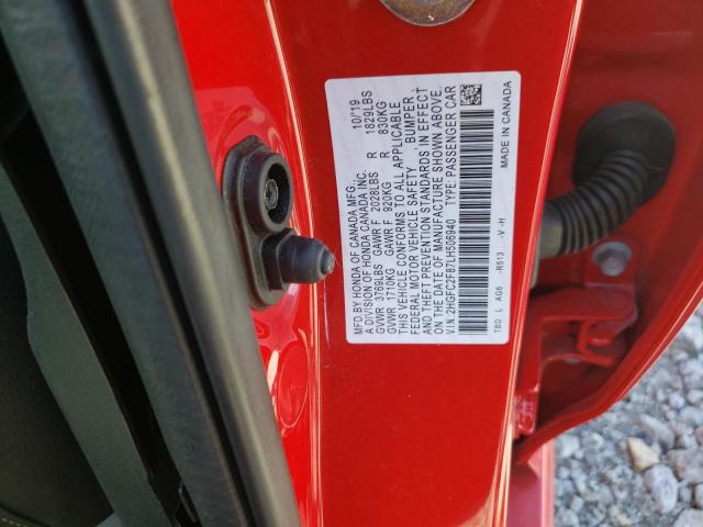 2HGFC2F87LH506940 - 2020 HONDA CIVIC SPOR RED photo 10