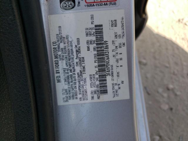 3FAHP0KC6AR318699 - 2010 FORD FUSION SPO SILVER photo 10