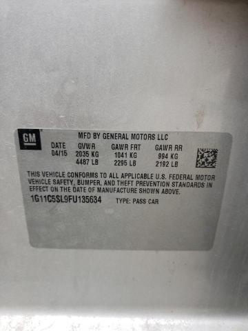 1G11C5SL9FU135634 - 2015 CHEVROLET MALIBU 1LT ვერცხლისფერი ფოტო 10