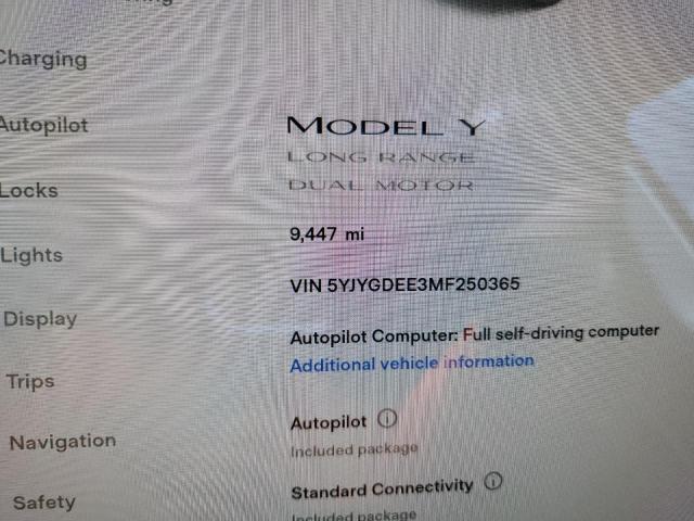 5YJYGDEE3MF250365 - 2021 TESLA MODEL Y أبيض صورة 8