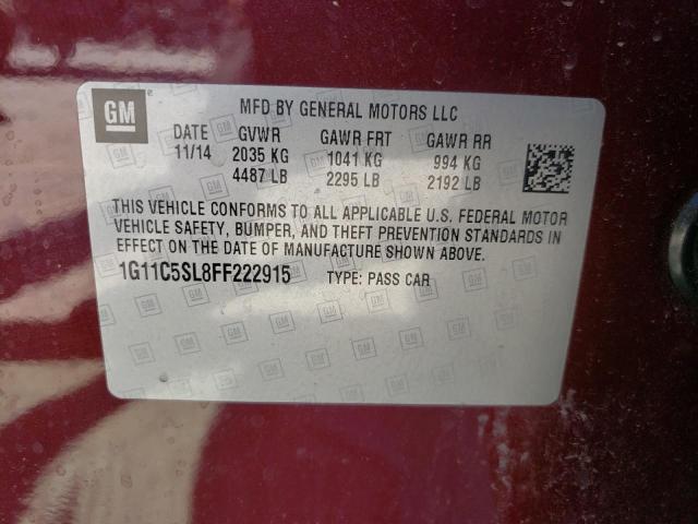 1G11C5SL8FF222915 - 2015 CHEVROLET MALIBU 1LT 红色 照片 10