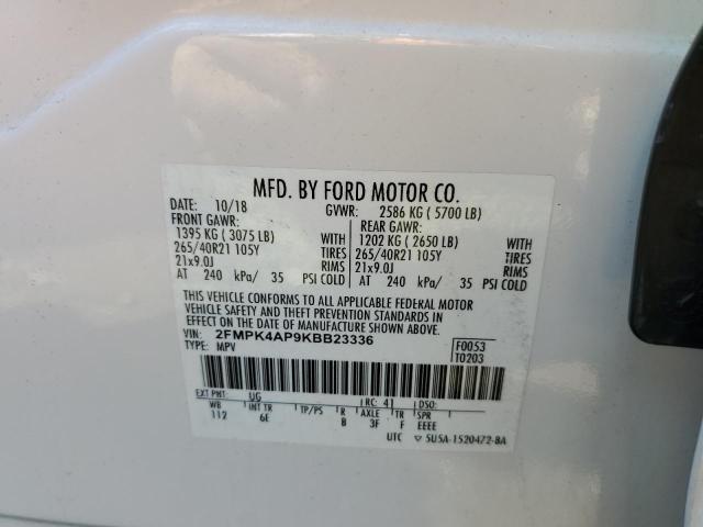 2FMPK4AP9KBB23336 - 2019 FORD EDGE ST WHITE photo 10