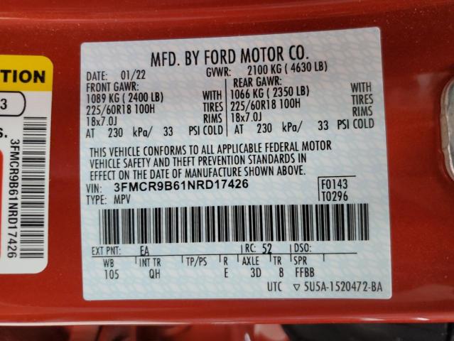 3FMCR9B61NRD17426 - 2022 FORD BRONCO SPO ORANGE photo 10