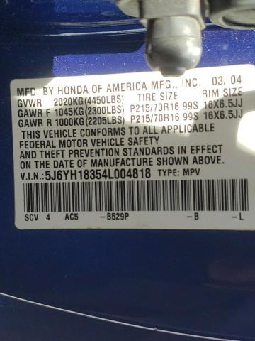 5J6YH18354L004818 - 2004 HONDA ELEMENT LX BLUE photo 10